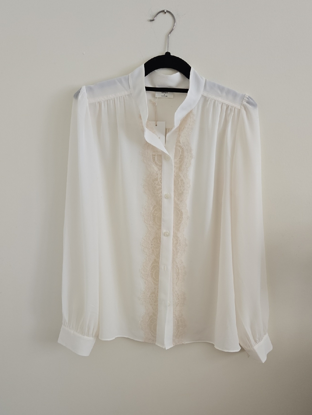 Wilfred Cream Lace-Trim Button Down Blouse NWT